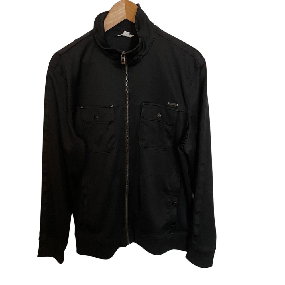 Calvin Klein Mens Zip Up Jacket Large Black Moto Grunge Y2k Biker Streetwear